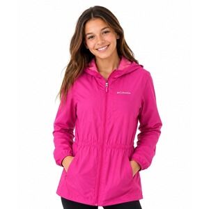 Columbia Windbreaker Jacket Girls Large 14/16 Pink‎ Hooded Mesh Lined Zip Up